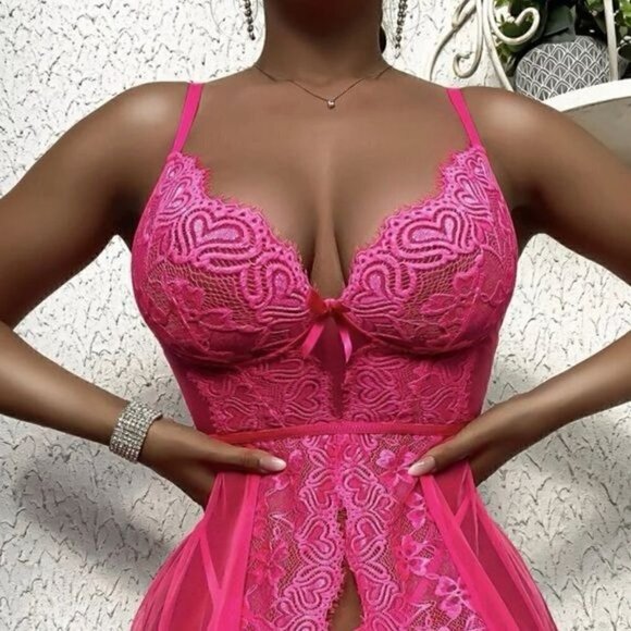 ❤️Babydolls Contrast Lace Mesh Slips With Thong ❤️ - Picture 2 of 5